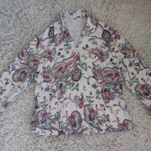 Tianello M Paisley Tencel Button Front Blouse Made USA Boho Top